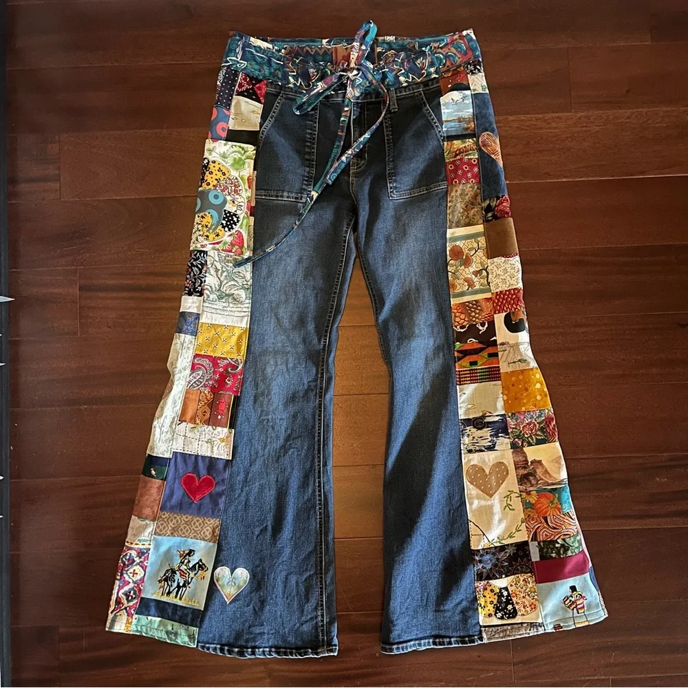 Harper jeans bellbottom patchwork phish llama donuts hippie shakedown patchpixie - Picture 11 of 11
